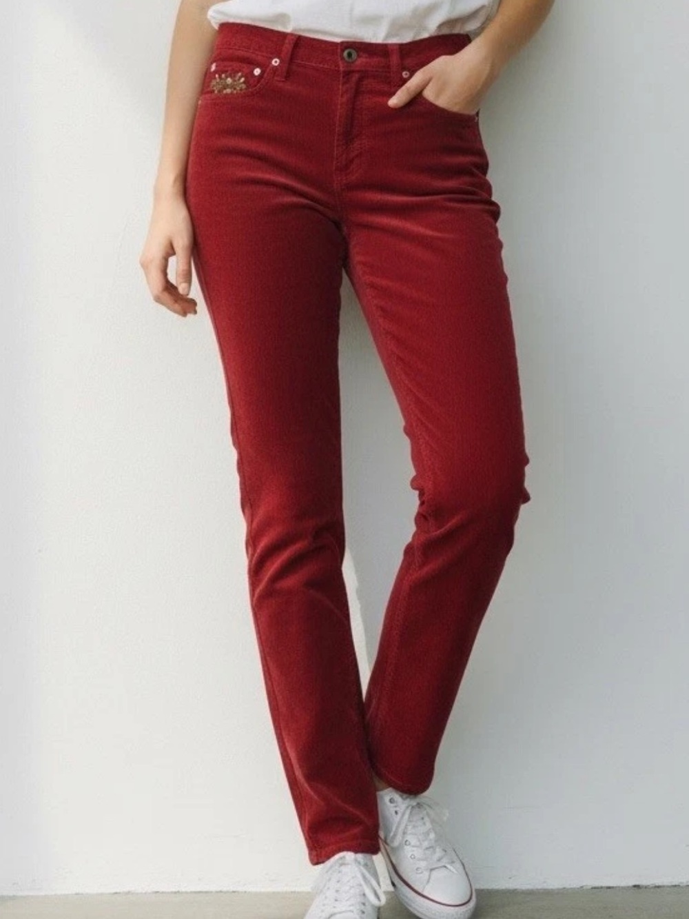 Ralph Lauren 650 Thompson Red Corduroy Pants Low Rise Embroidered Horse Rider 27